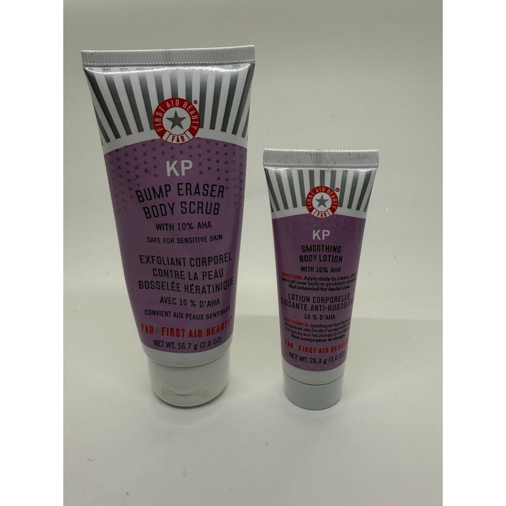 First Aid Beauty KP Bump Eraser BODY SCRUB 10%AHA EXFOLIANT 2oz,BODY LOTION 10z